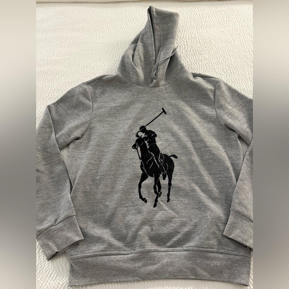 Polo Ralph Lauren Mens Double Knit Gray Hoodie Big Velvet Pony Sweatshirt Medium